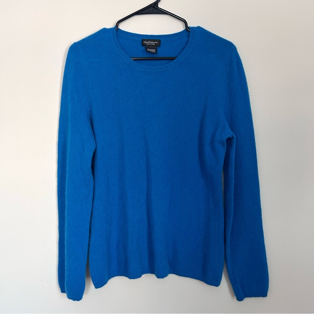 Lord & Taylor Bright Blue Cashmere Crewneck Sweater